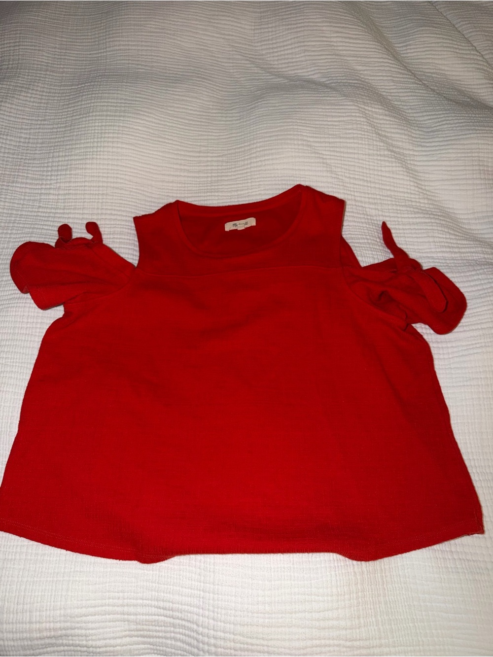 Madewell Red Cold-Shoulder Tank Top with Tie Sleeves